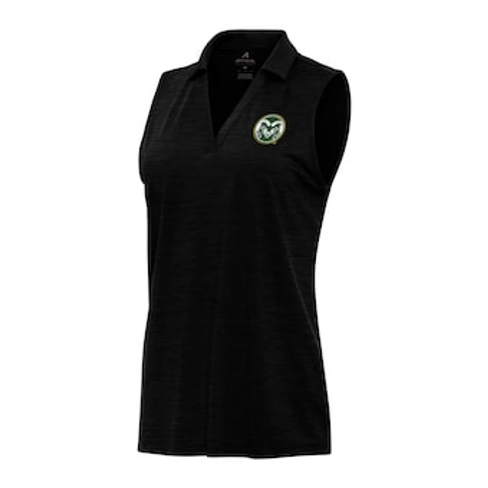 Women's Antigua Heather Black Colorado State Rams Layout Sleeveless V-Neck Polo