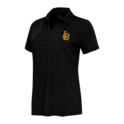 Women's Antigua Heather Black Cal State Long Beach The Layout V-Neck Polo