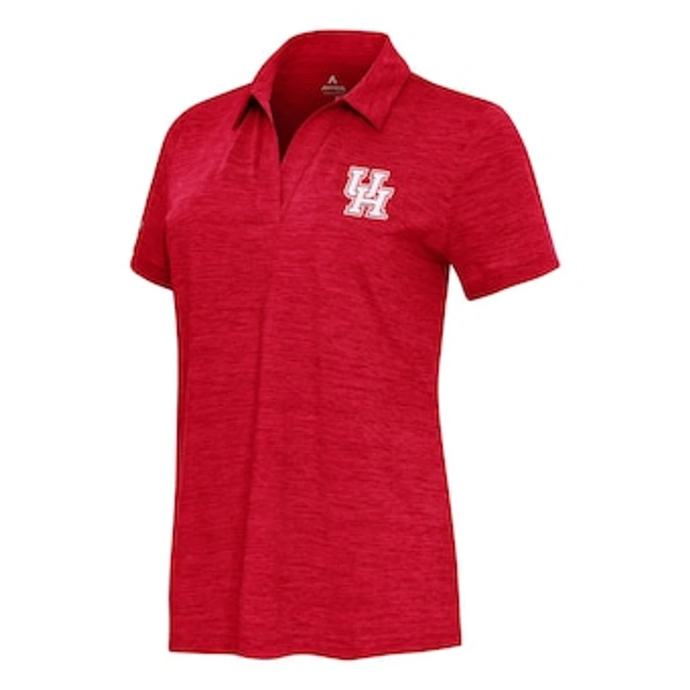 Women's Antigua Heather Red Houston Cougars Layout V-Neck Polo