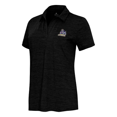 Women's Antigua Heather Black James Madison Dukes Layout V-Neck Polo