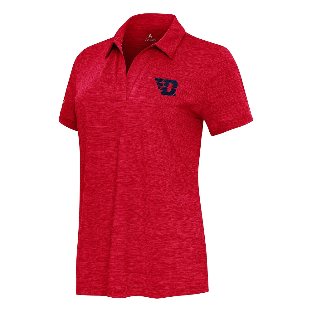 Women's Antigua Heather Red Dayton Flyers Layout V-Neck Polo