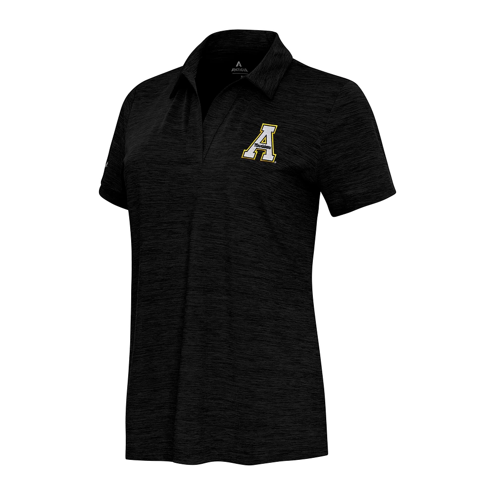 Women's Antigua Heather Black Appalachian State Mountaineers Layout V-Neck Polo