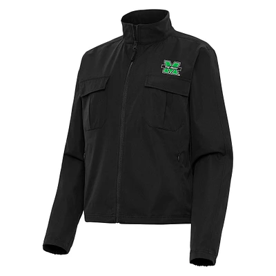 Women's Antigua Black Marshall Thundering Herd Even Par Full-Zip Jacket