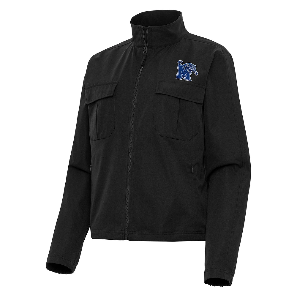 Women's Antigua Black Memphis Tigers Even Par Full-Zip Jacket