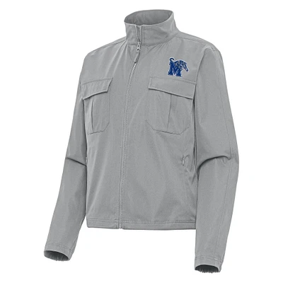 Women's Antigua Gray Memphis Tigers Even Par Full-Zip Jacket