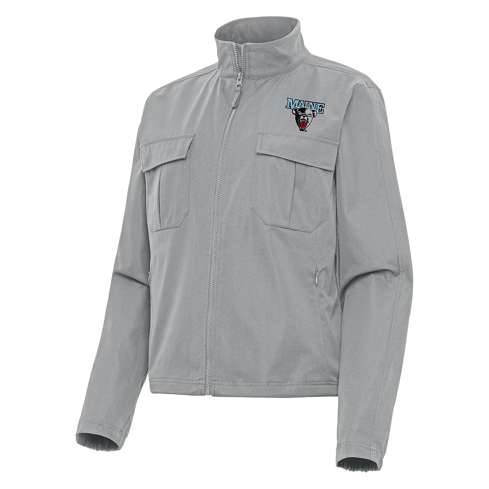 Women's Antigua Gray Maine Black Bears Even Par Full-Zip Jacket