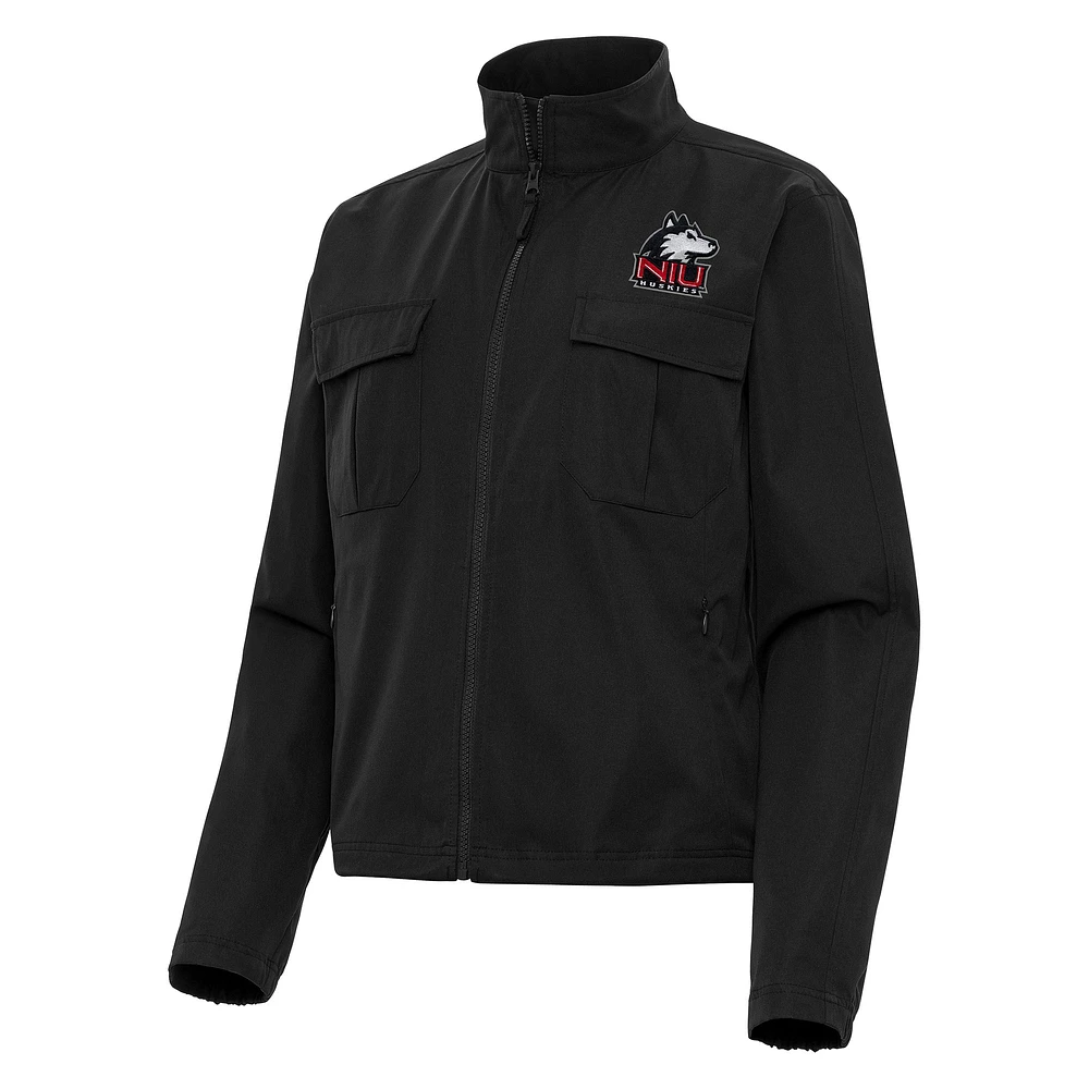 Women's Antigua Black Northern Illinois Huskies Even Par Full-Zip Jacket