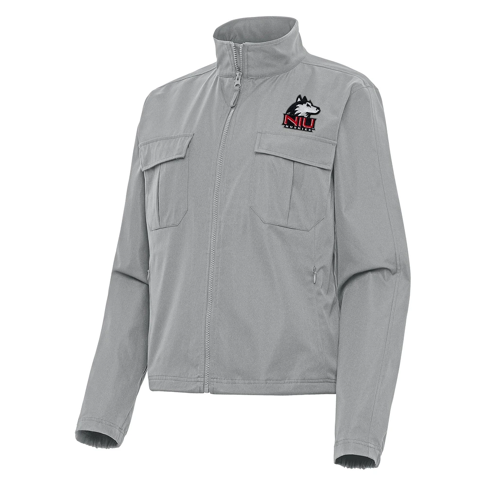 Women's Antigua Gray Northern Illinois Huskies Even Par Full-Zip Jacket