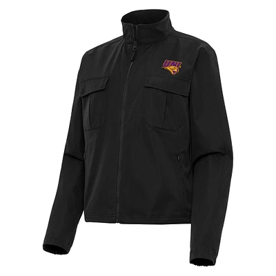 Women's Antigua Black Northern Iowa Panthers Even Par Full-Zip Jacket