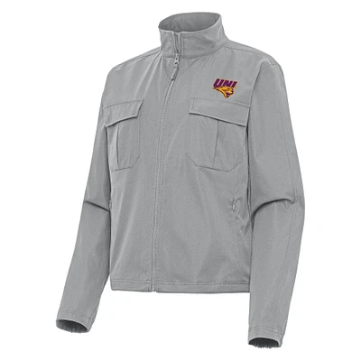 Women's Antigua Gray Northern Iowa Panthers Even Par Full-Zip Jacket
