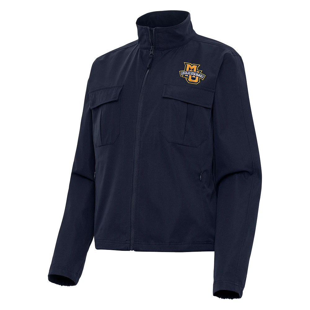Women's Antigua Navy Marquette Golden Eagles Even Par Full-Zip Jacket