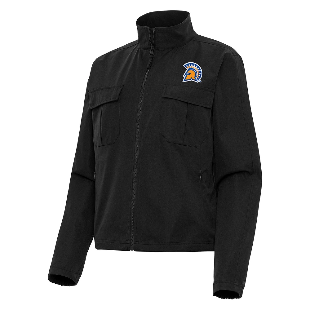 Women's Antigua Black San Jose State Spartans Even Par Full-Zip Jacket