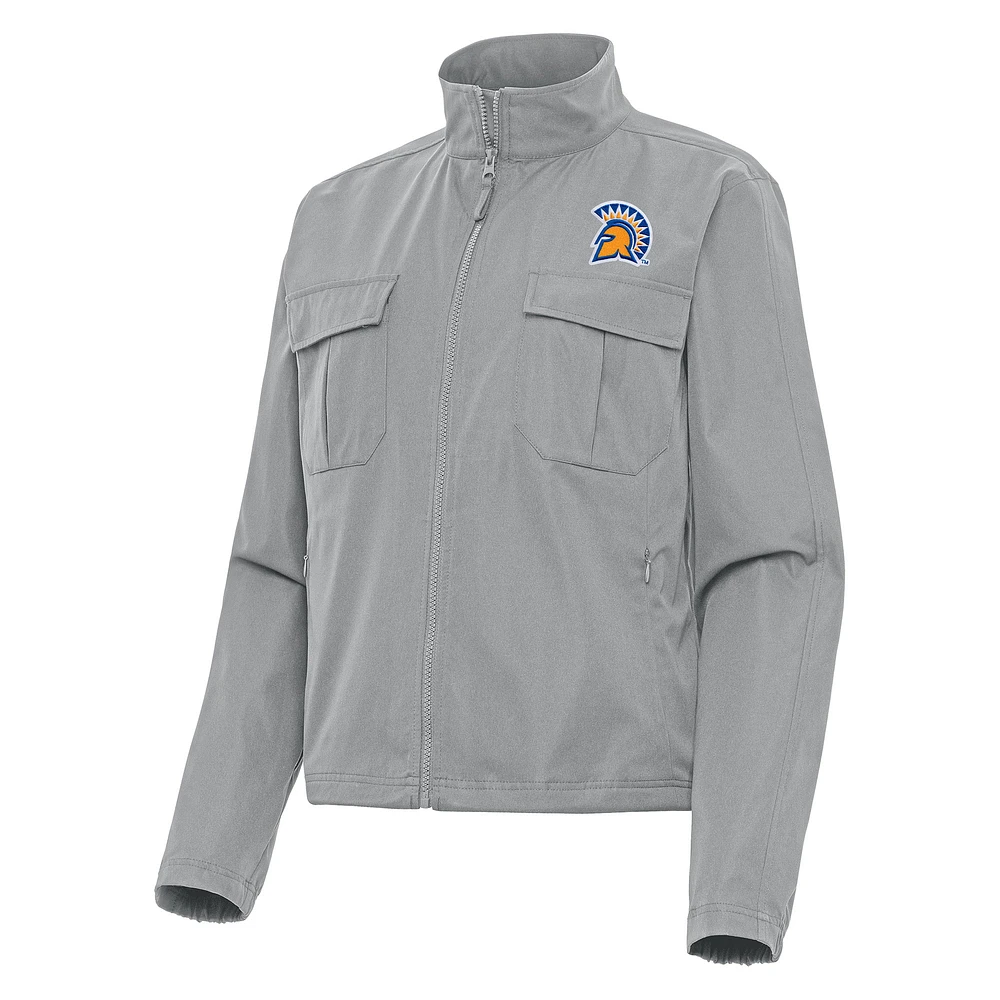 Women's Antigua Gray San Jose State Spartans Even Par Full-Zip Jacket