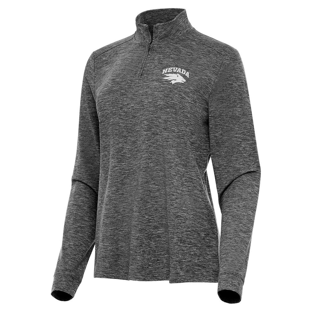 Women's Antigua Heather Nevada Wolf Pack Mentor Long Sleeve Quarter-Zip Mock Polo