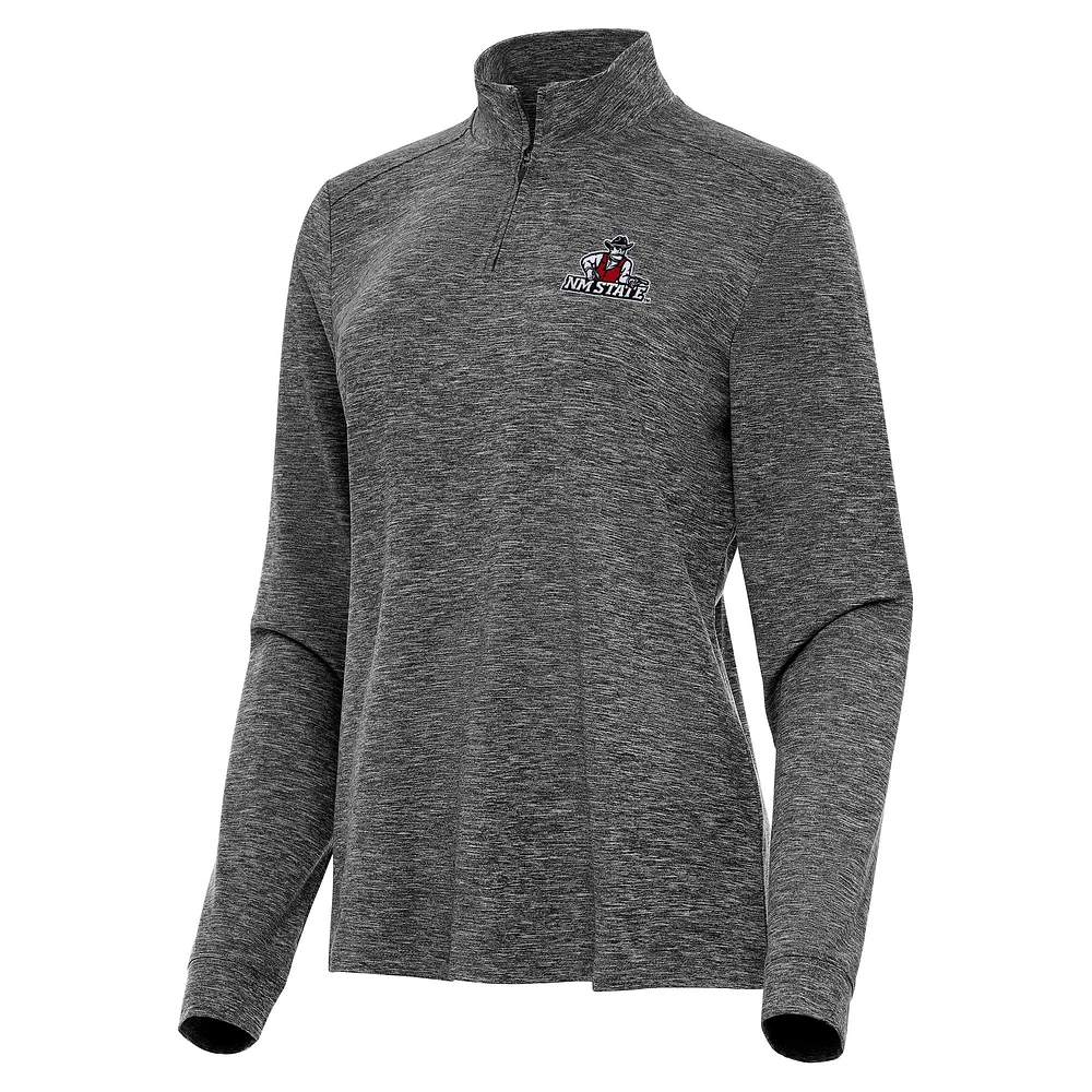Women's Antigua Heather Black New Mexico State Aggies Mentor Long Sleeve Quarter-Zip Mock Polo