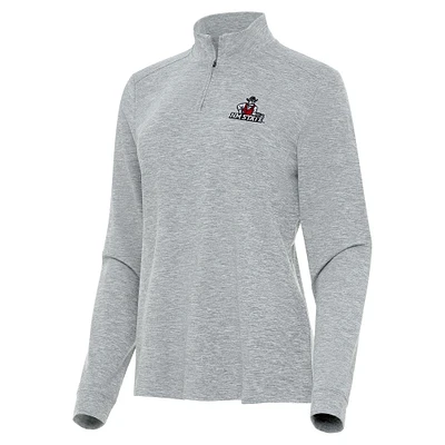 Women's Antigua Heather Gray New Mexico State Aggies Mentor Long Sleeve Quarter-Zip Mock Polo