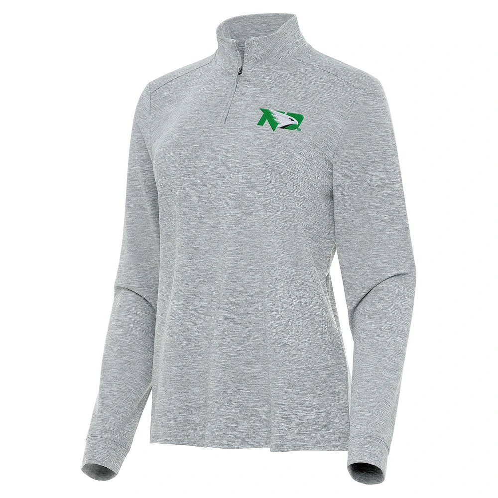 Women's Antigua Heather Gray North Dakota Mentor Long Sleeve Quarter-Zip Mock Polo