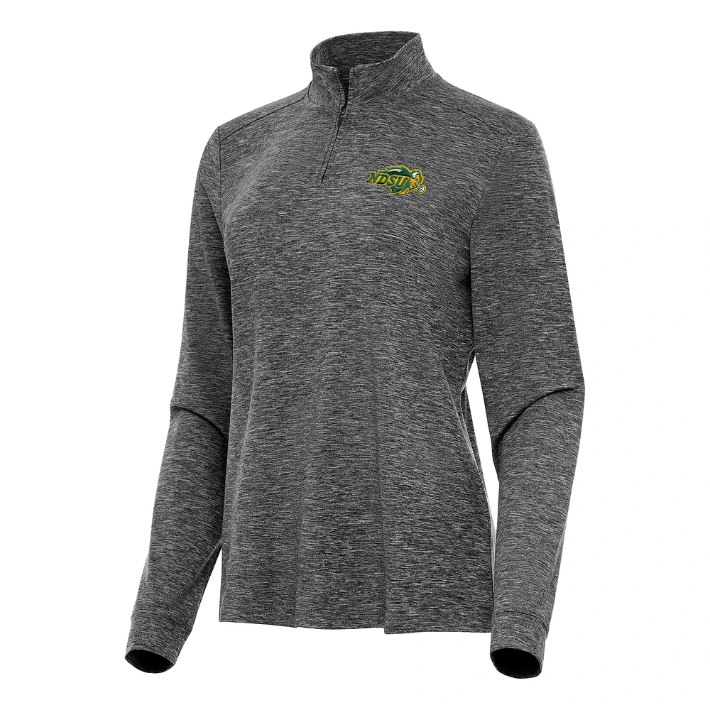 Women's Antigua Heather Black NDSU Bison Mentor Long Sleeve Quarter-Zip Mock Polo