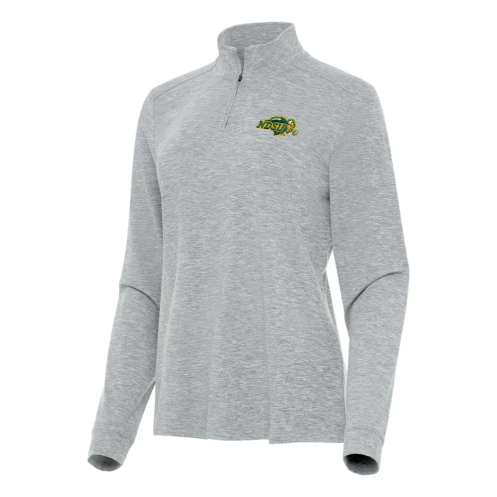 Women's Antigua Heather Gray NDSU Bison Mentor Long Sleeve Quarter-Zip Mock Polo