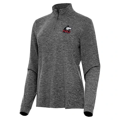 Women's Antigua Heather Northern Illinois Huskies Mentor Long Sleeve Quarter-Zip Mock Polo