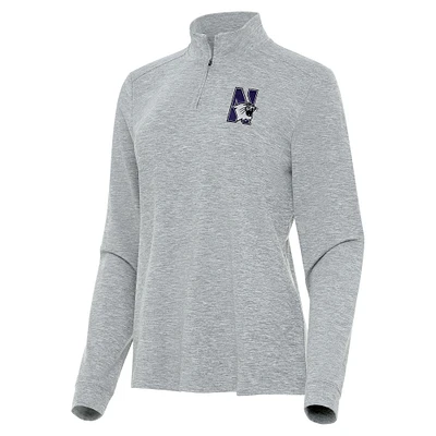 Women's Antigua Heather Gray Northwestern Wildcats Mentor Long Sleeve Quarter-Zip Mock Polo