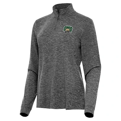 Women's Antigua Heather Black Ohio Bobcats Mentor Long Sleeve Quarter-Zip Mock Polo
