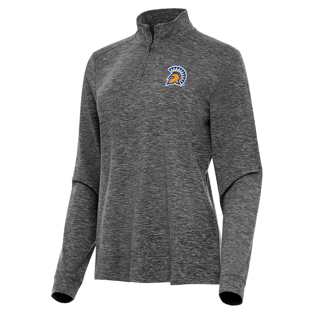 Women's Antigua Heather Black San Jose State Spartans Mentor Long Sleeve Quarter-Zip Mock Polo