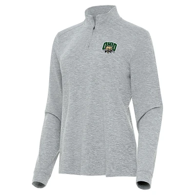 Women's Antigua Heather Gray Ohio Bobcats Mentor Long Sleeve Quarter-Zip Mock Polo