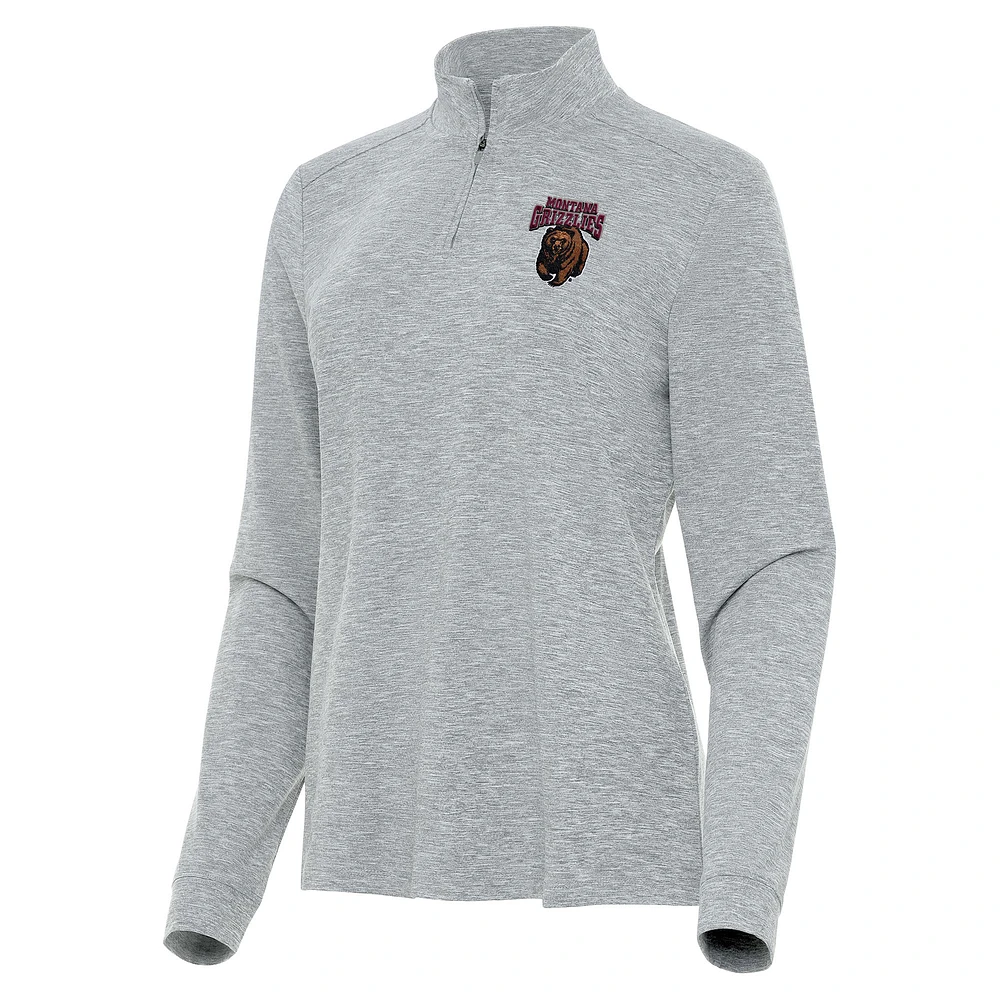 Women's Antigua Heather Gray Montana Grizzlies Mentor Long Sleeve Quarter-Zip Mock Polo