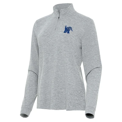 Women's Antigua Heather Gray Memphis Tigers Mentor Long Sleeve Quarter-Zip Mock Polo