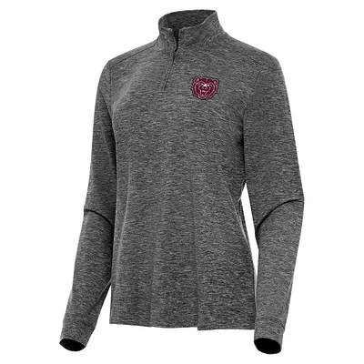 Women's Antigua Heather Black Missouri State University Bears Mentor Long Sleeve Quarter-Zip Mock Polo