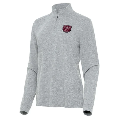 Women's Antigua Heather Gray Missouri State University Bears Mentor Long Sleeve Quarter-Zip Mock Polo