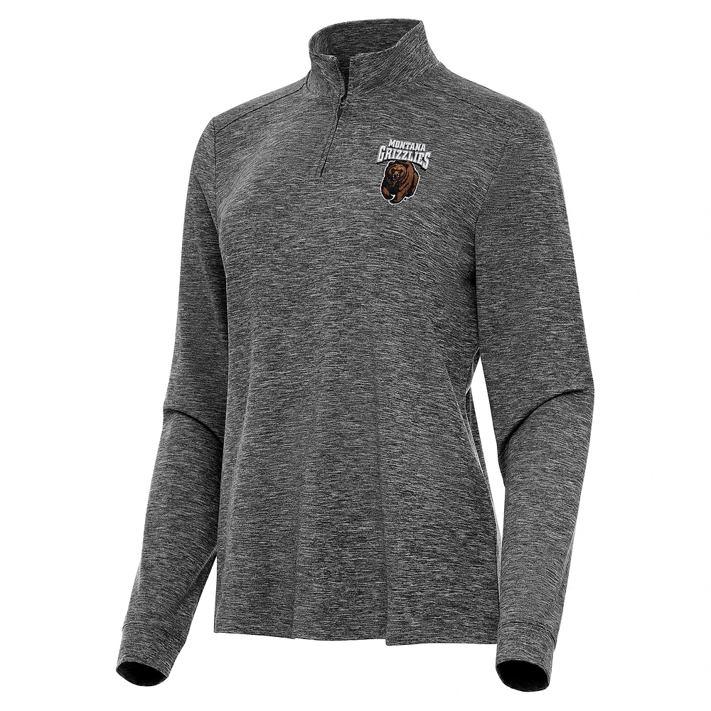 Women's Antigua Heather Black Montana Grizzlies Mentor Long Sleeve Quarter-Zip Mock Polo