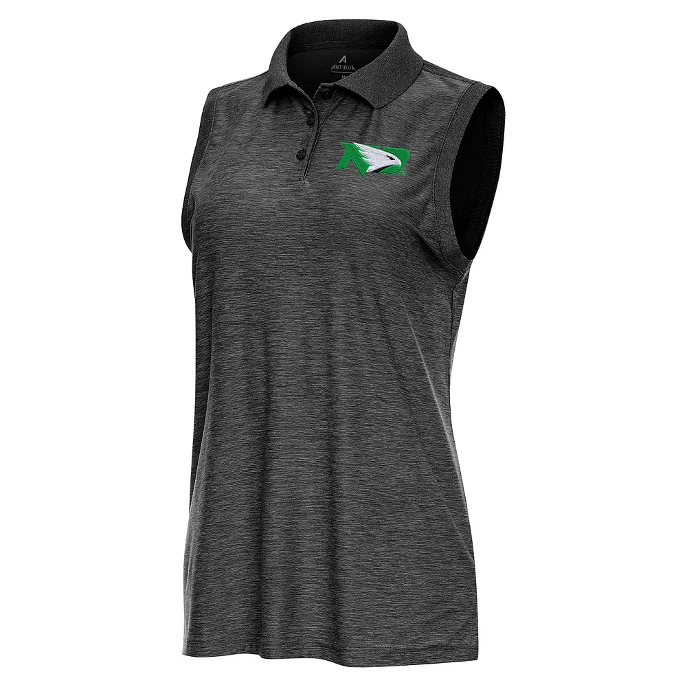 Women's Antigua Heather Black North Dakota Recap Sleeveless Polo