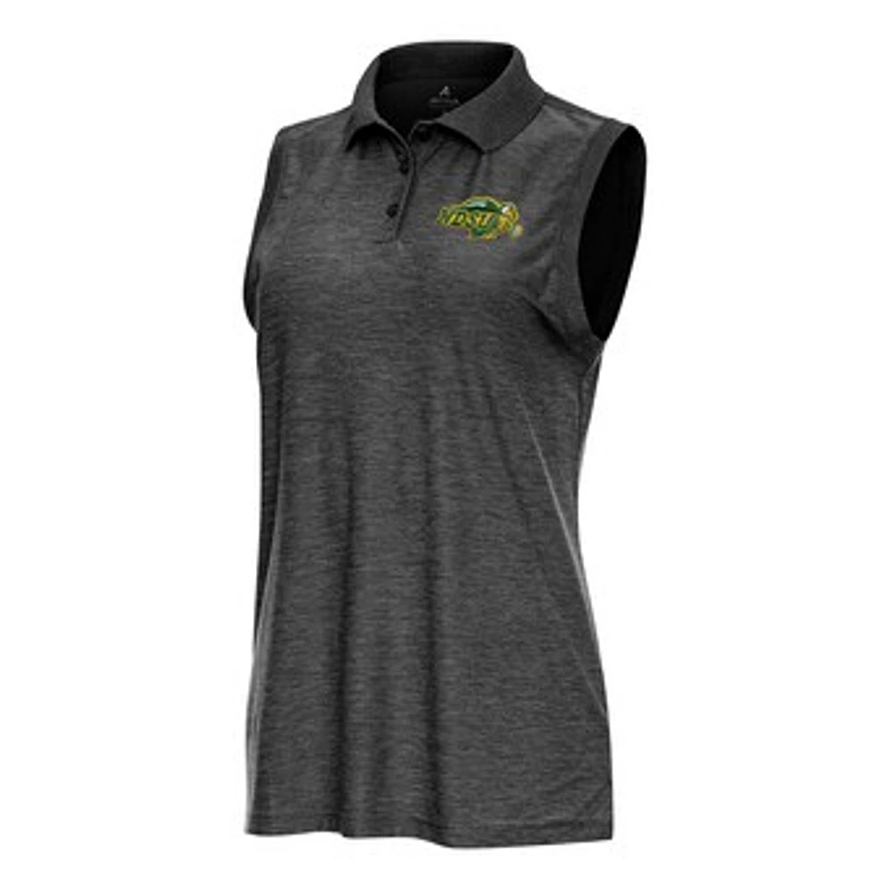 Women's Antigua Heather Black NDSU Bison Recap Sleeveless Polo
