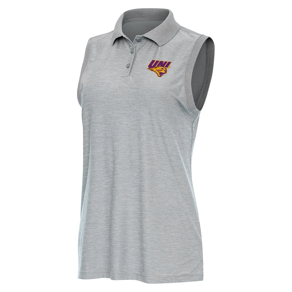 Women's Antigua Heather Gray Northern Iowa Panthers Recap Sleeveless Polo