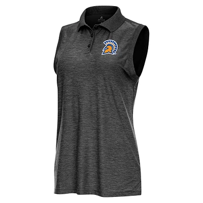 Women's Antigua Heather Black San Jose State Spartans Recap Sleeveless Polo