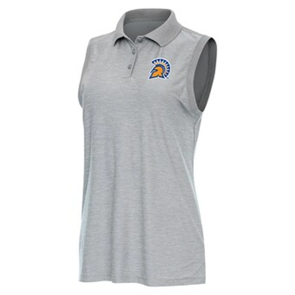 Women's Antigua Heather Gray San Jose State Spartans Recap Sleeveless Polo