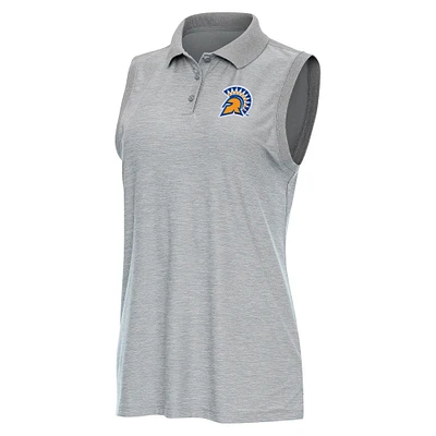 Women's Antigua Heather Gray San Jose State Spartans Recap Sleeveless Polo