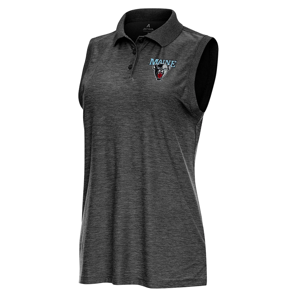 Women's Antigua Heather Black Maine Bears Recap Sleeveless Polo
