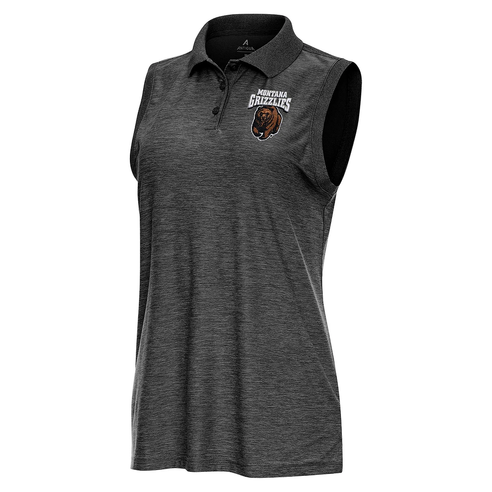 Women's Antigua Heather Black Montana Grizzlies Recap Sleeveless Polo