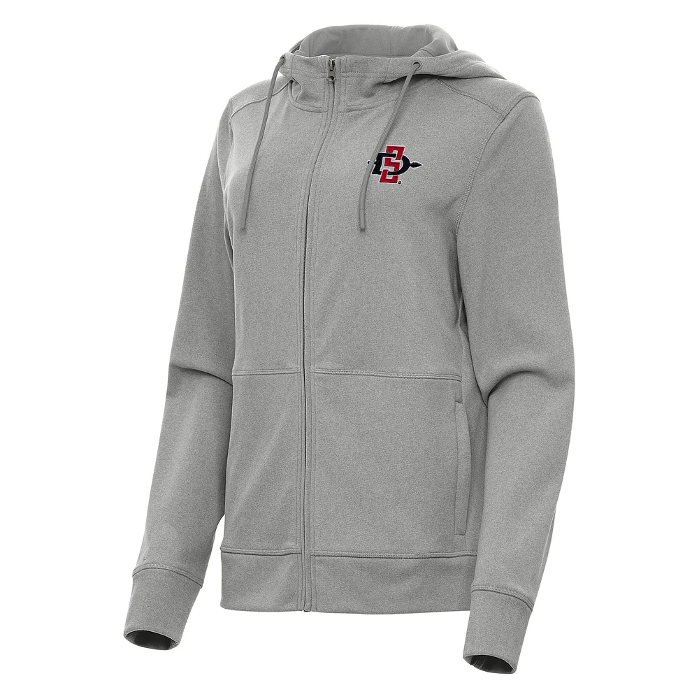 Women's Antigua Heather Gray San Diego State Aztecs Seeker Full-Zip Hoodie