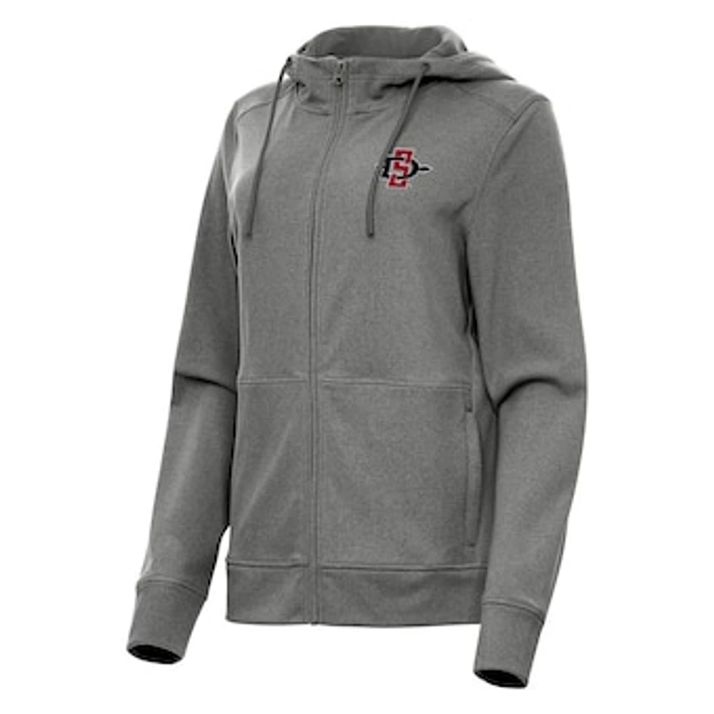 Women's Antigua Heather Black San Diego State Aztecs Seeker Full-Zip Hoodie