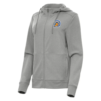 Women's Antigua Heather Gray San Jose State Spartans Seeker Full-Zip Hoodie