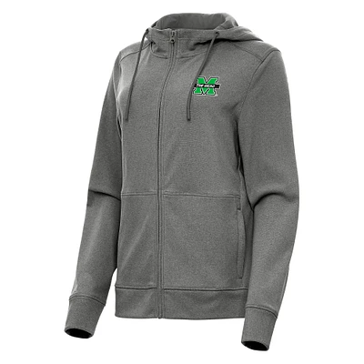 Women's Antigua Heather Black Marshall Thundering Herd Seeker Full-Zip Hoodie