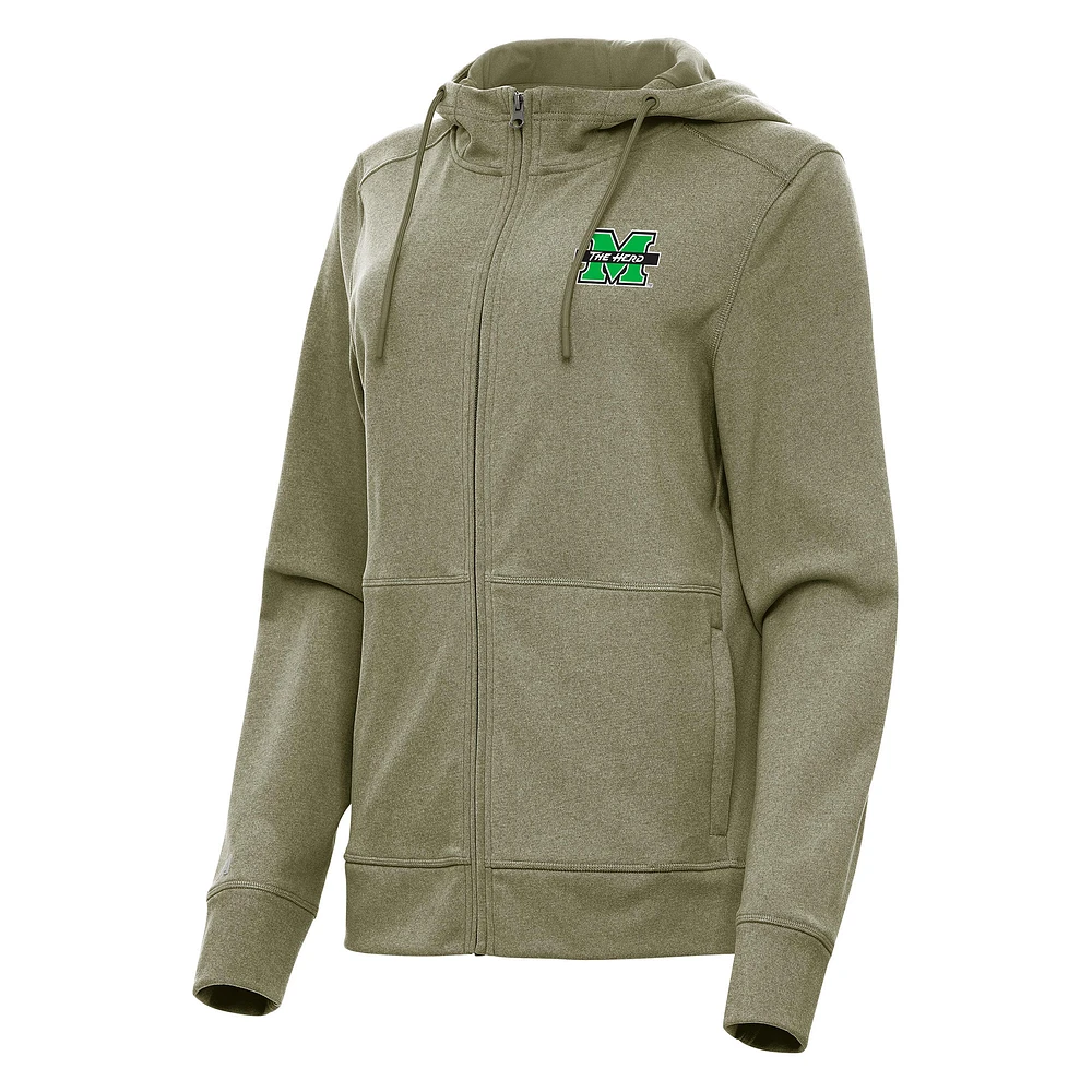 Women's Antigua Olive Marshall Thundering Herd Seeker Full-Zip Hoodie