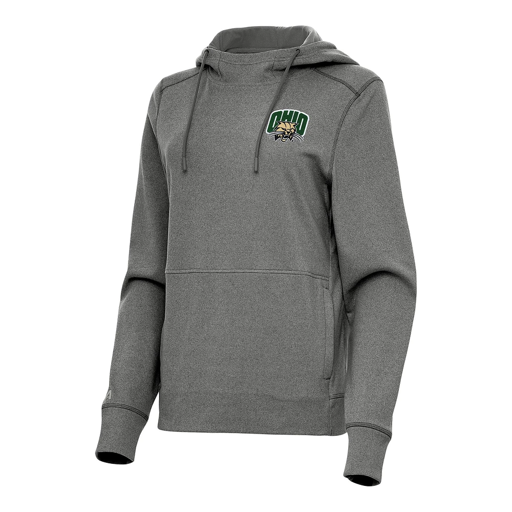 Women's Antigua Heather Black Ohio Bobcats Justice Pullover Hoodie
