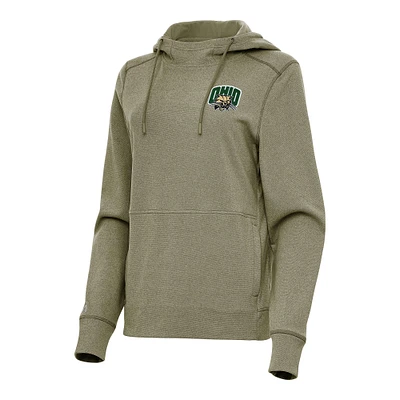 Women's Antigua Olive Ohio Bobcats Justice Pullover Hoodie