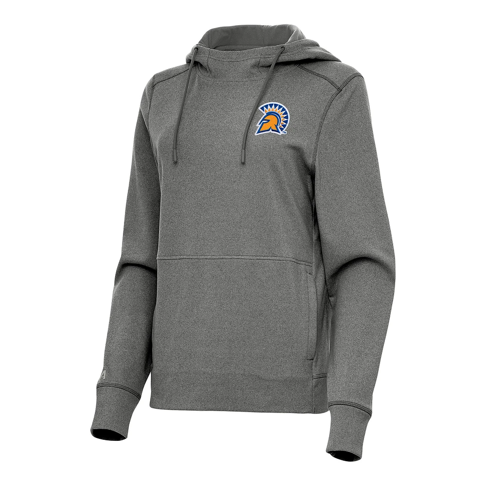 Women's Antigua Heather Black San Jose State Spartans Justice Pullover Hoodie