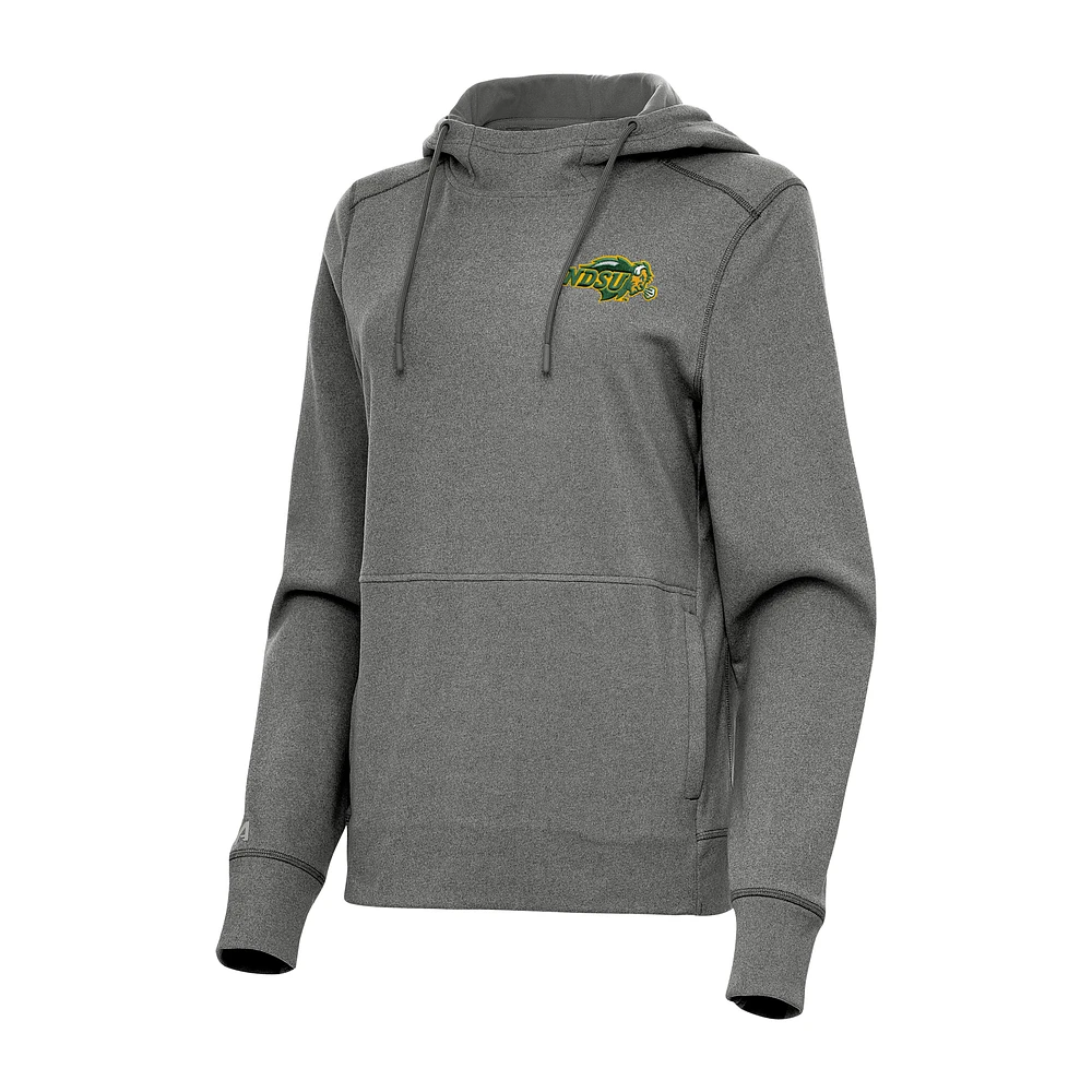 Women's Antigua Heather Black NDSU Bison Justice Pullover Hoodie
